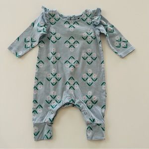 Tea Collection 0-3 Months Baby Girl Blue Floral Romper Jumpsuit